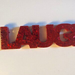 NWT Red Sequin Glitter 'Laugh' Sign Home Decor Christmas Holiday Gift Michael's